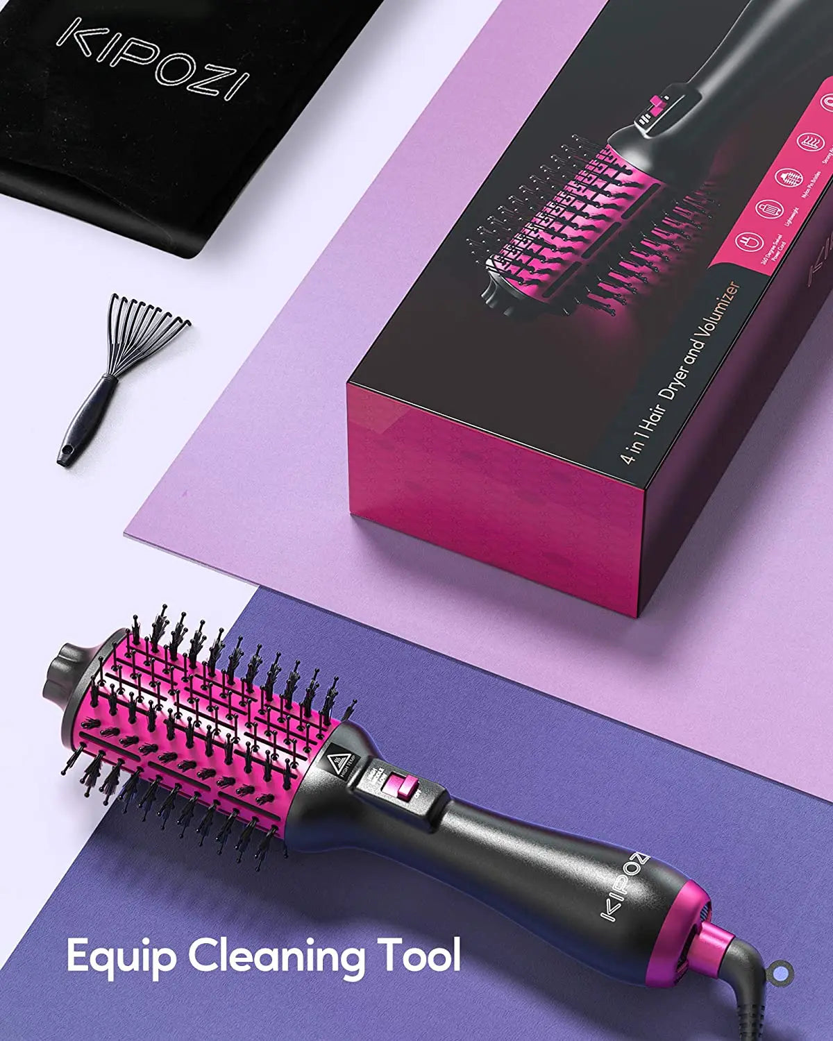 KIPOZI Hot Air Brush 4 in 1 Hot Air Comb Reduces Frizz Static Electricity Hair Dryer Blow Dryer Brush Create Voluminous Curls