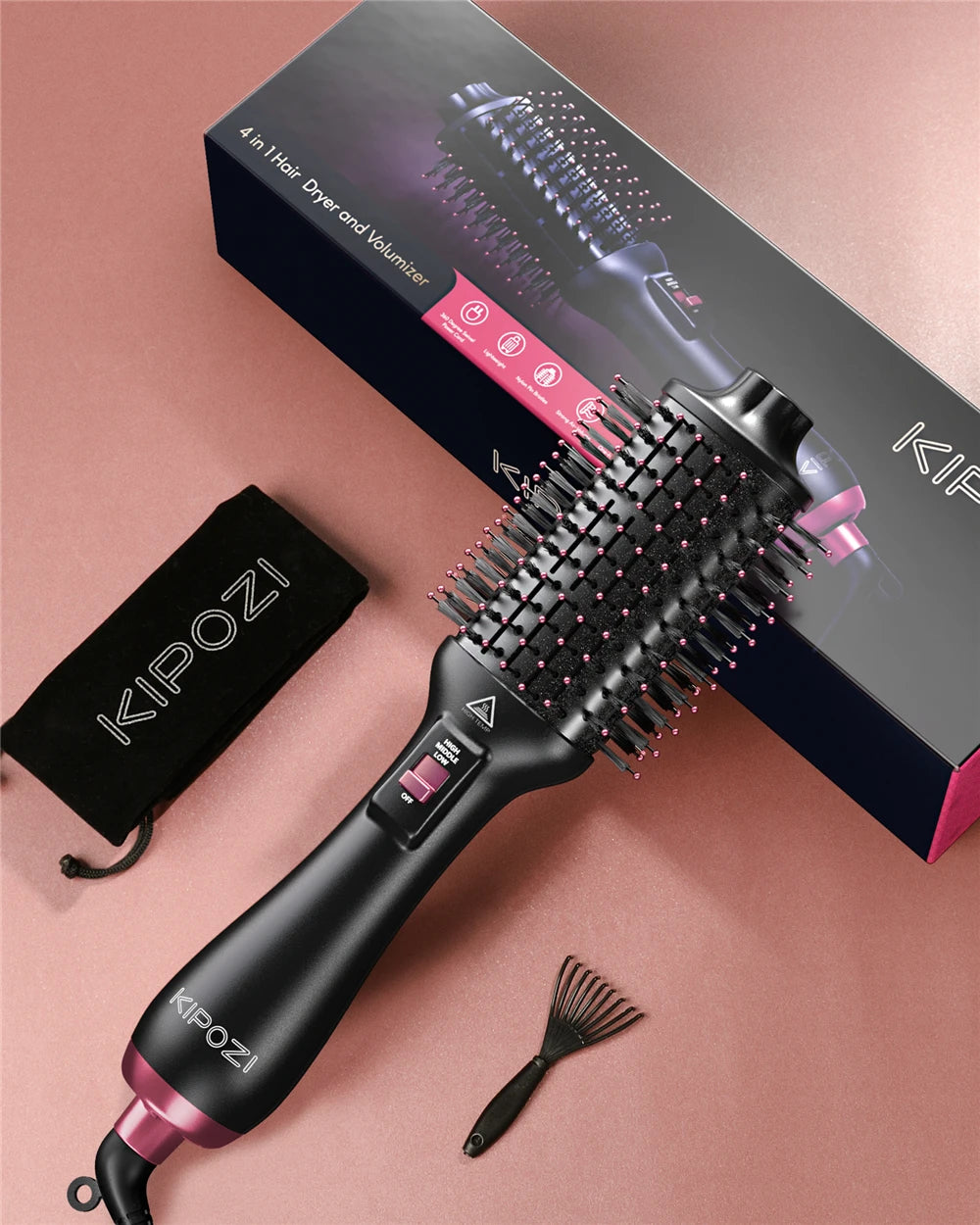 KIPOZI Hot Air Brush 4 in 1 Hot Air Comb Reduces Frizz Static Electricity Hair Dryer Blow Dryer Brush Create Voluminous Curls