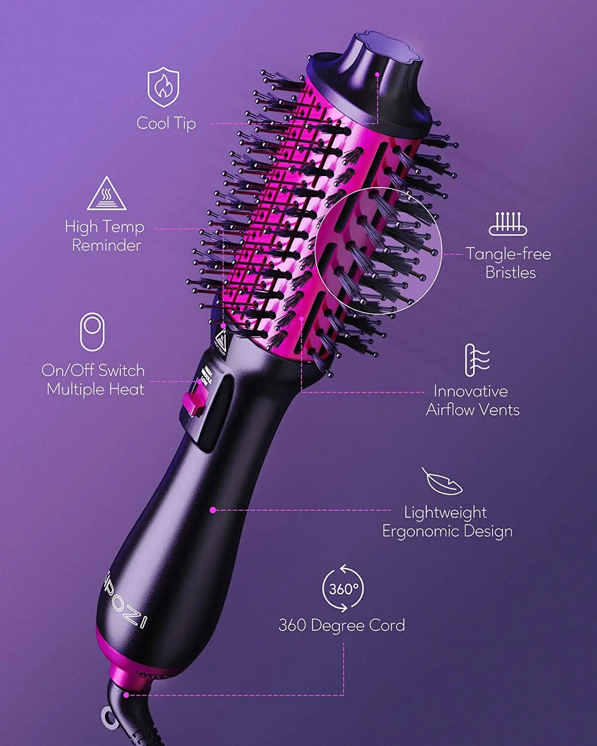 KIPOZI Hot Air Brush 4 in 1 Hot Air Comb Reduces Frizz Static Electricity Hair Dryer Blow Dryer Brush Create Voluminous Curls