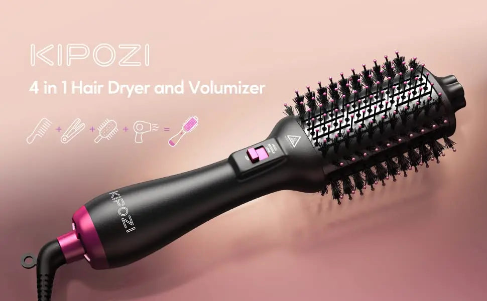 KIPOZI Hot Air Brush 4 in 1 Hot Air Comb Reduces Frizz Static Electricity Hair Dryer Blow Dryer Brush Create Voluminous Curls
