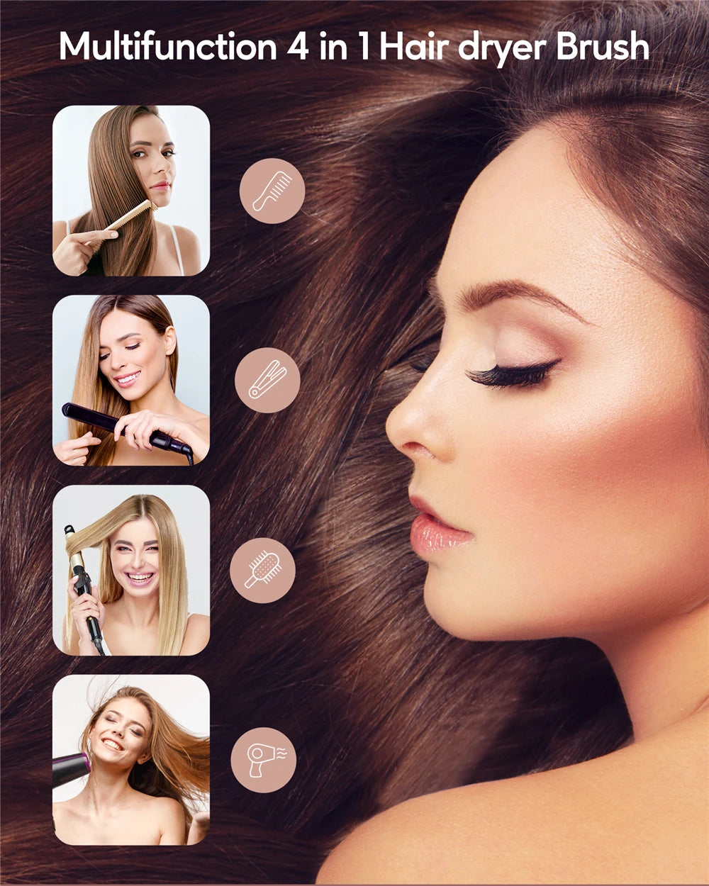 KIPOZI Hot Air Brush 4 in 1 Hot Air Comb Reduces Frizz Static Electricity Hair Dryer Blow Dryer Brush Create Voluminous Curls